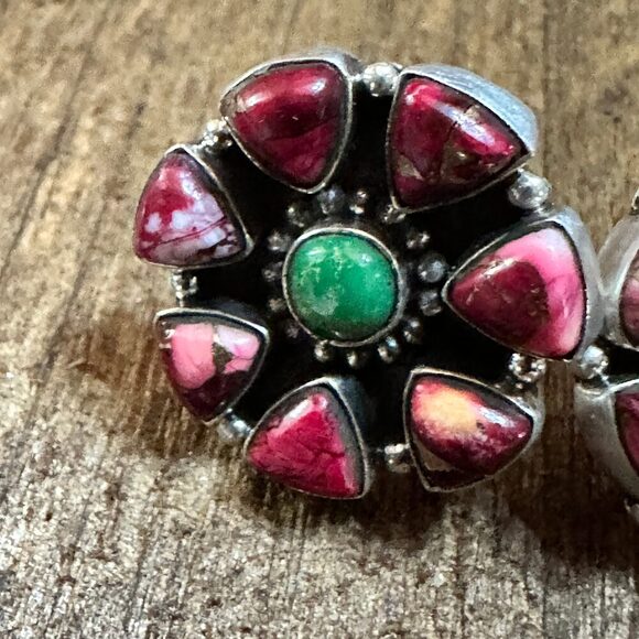 Handmade Sterling Silver Red Rose Dahlia With Emerald Valley, Post Earrings, Si - Picture 4 of 10